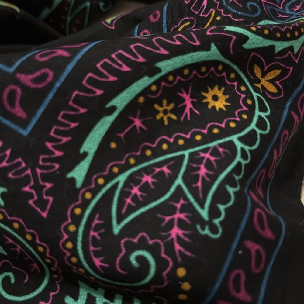 Cotton Bandanna Style Square Scarf-Paisley Black Teal Purple-EUC - Picture 2 of 9